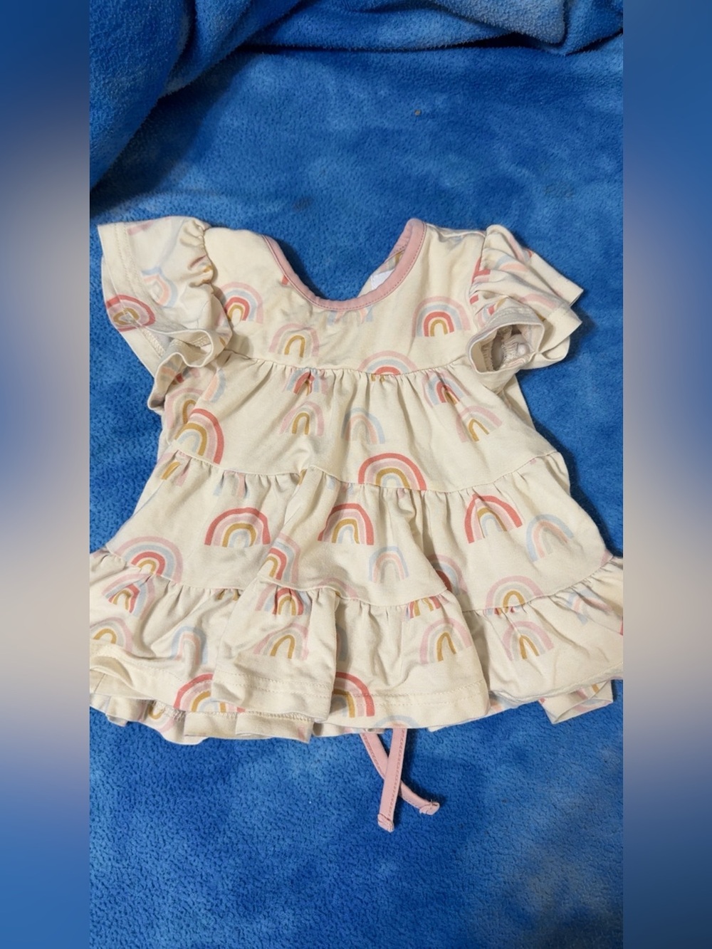 Love + Grow Baby Tiered Dress in Cream with Pastel Rainbows
